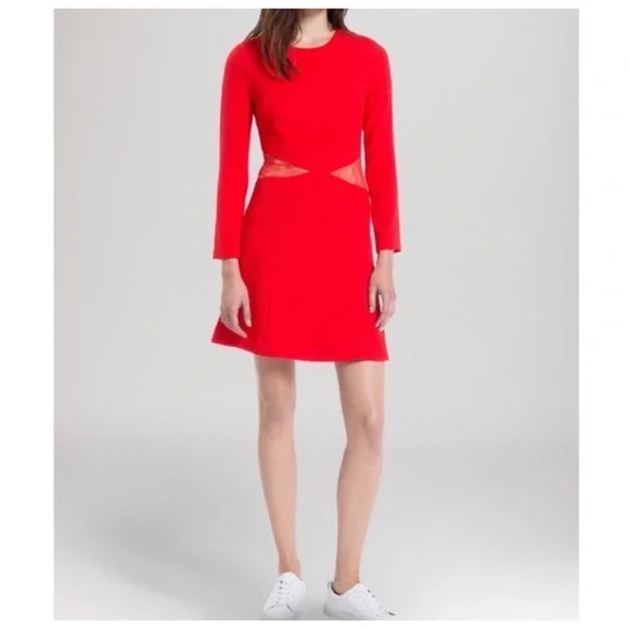 Sandro Paris Rayke Red Lace Cutout Jersey Dress - Picture 12 of 12